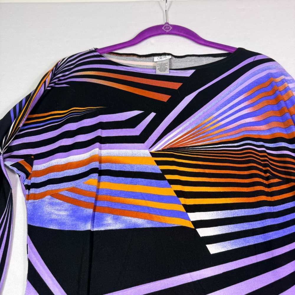 Cache Sheath Dress Large Purple Orange Black Geometric Sunburst 3/4 Sleeve Midi - Picture 10 of 11